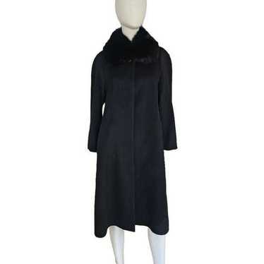 100% cashmere womens Sz M black trench coat fox f… - image 1