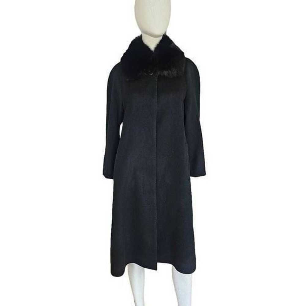 100% cashmere womens Sz M black trench coat fox f… - image 2