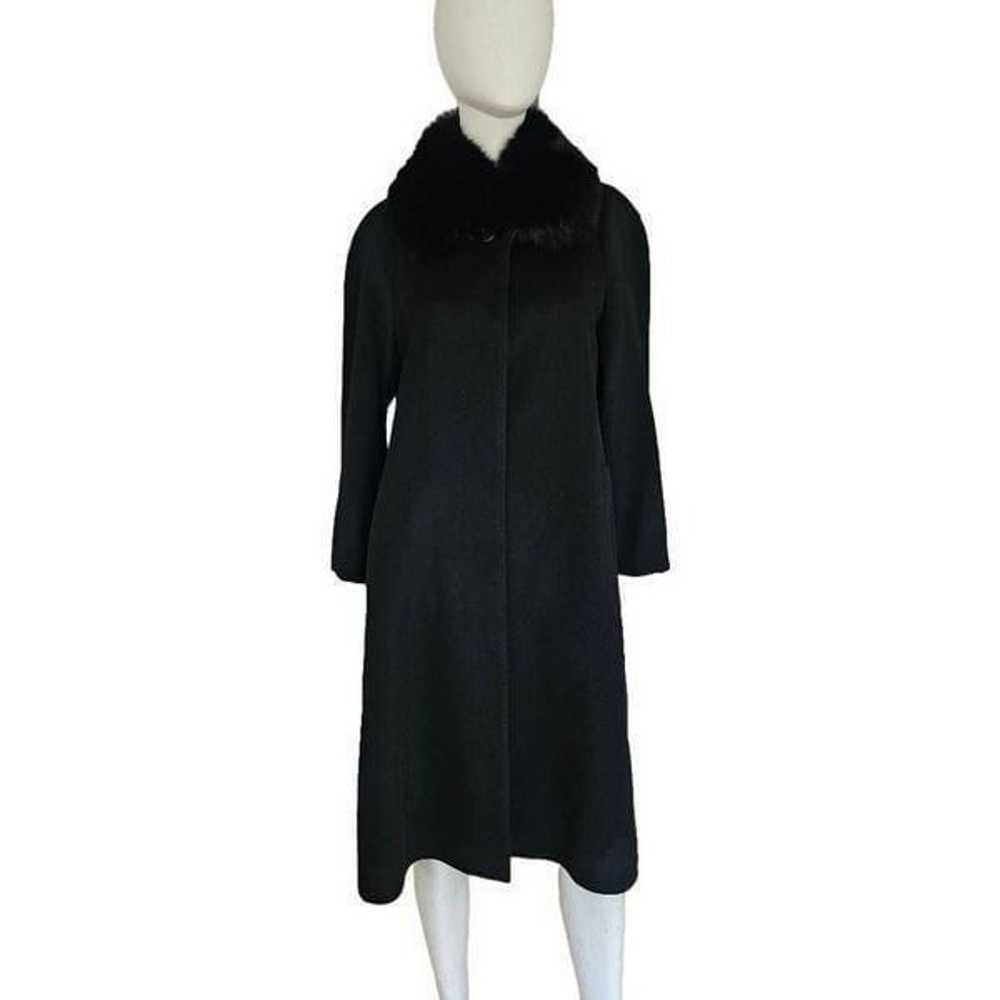 100% cashmere womens Sz M black trench coat fox f… - image 3
