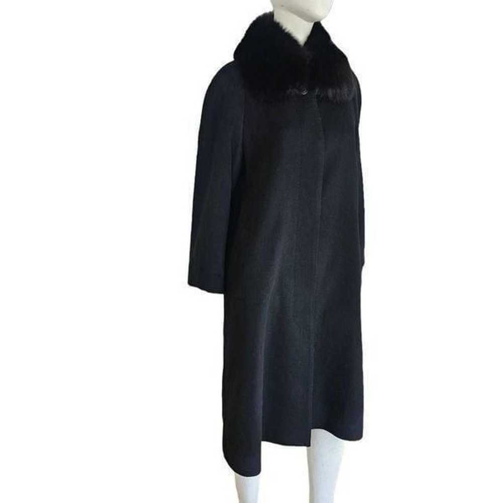 100% cashmere womens Sz M black trench coat fox f… - image 4