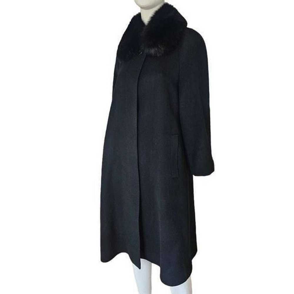 100% cashmere womens Sz M black trench coat fox f… - image 5
