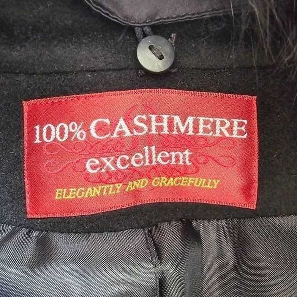 100% cashmere womens Sz M black trench coat fox f… - image 7