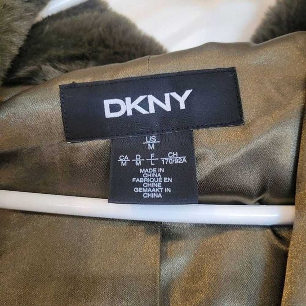 DKNY Women's Green Faux Fur Hooded Lined Coat - image 2