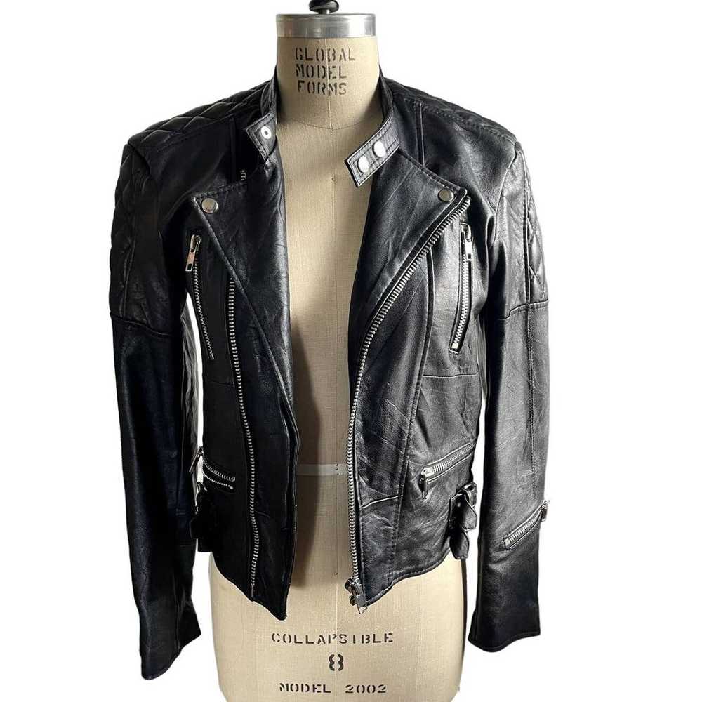 Deadwood Recycled Black Leather Moto Jacket - siz… - image 1