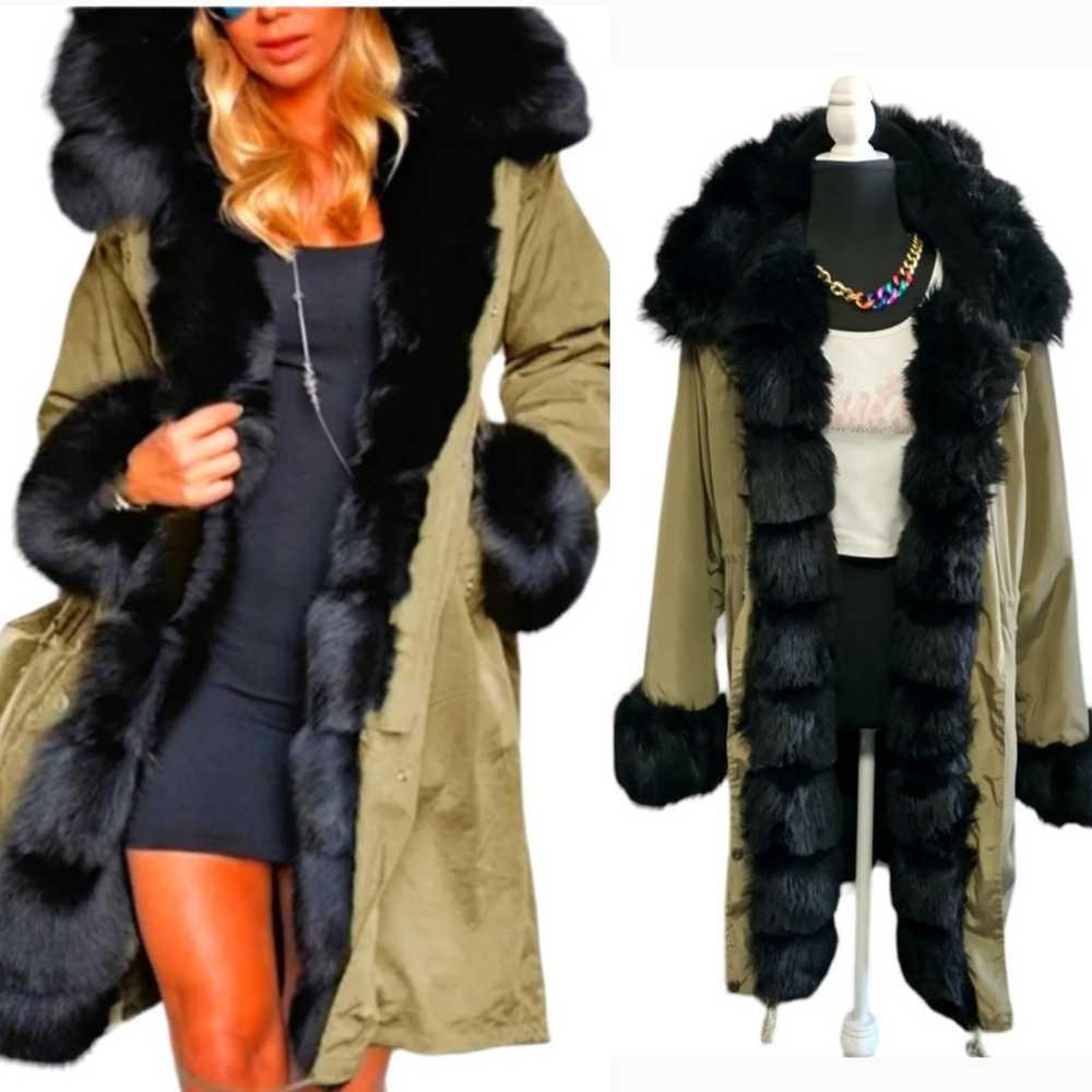 Roiii Winter Coat Luxury Women's Faux Fur Hooded … - image 1