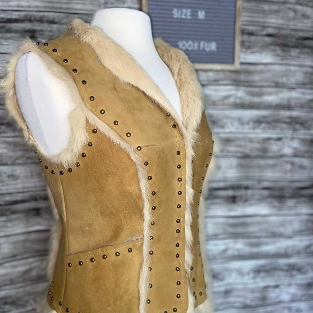 SHERI BODELL Studded Tan Leather 100% Rabbit Fur … - image 4