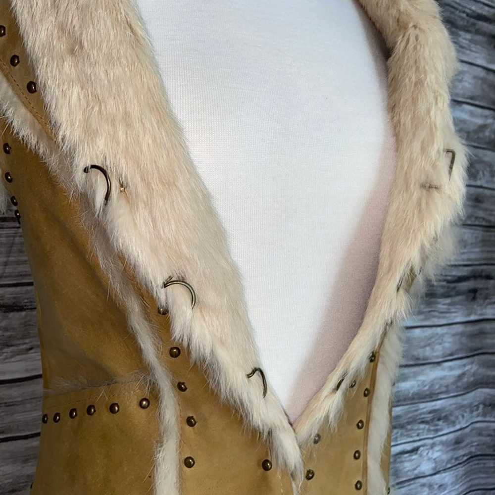SHERI BODELL Studded Tan Leather 100% Rabbit Fur … - image 7