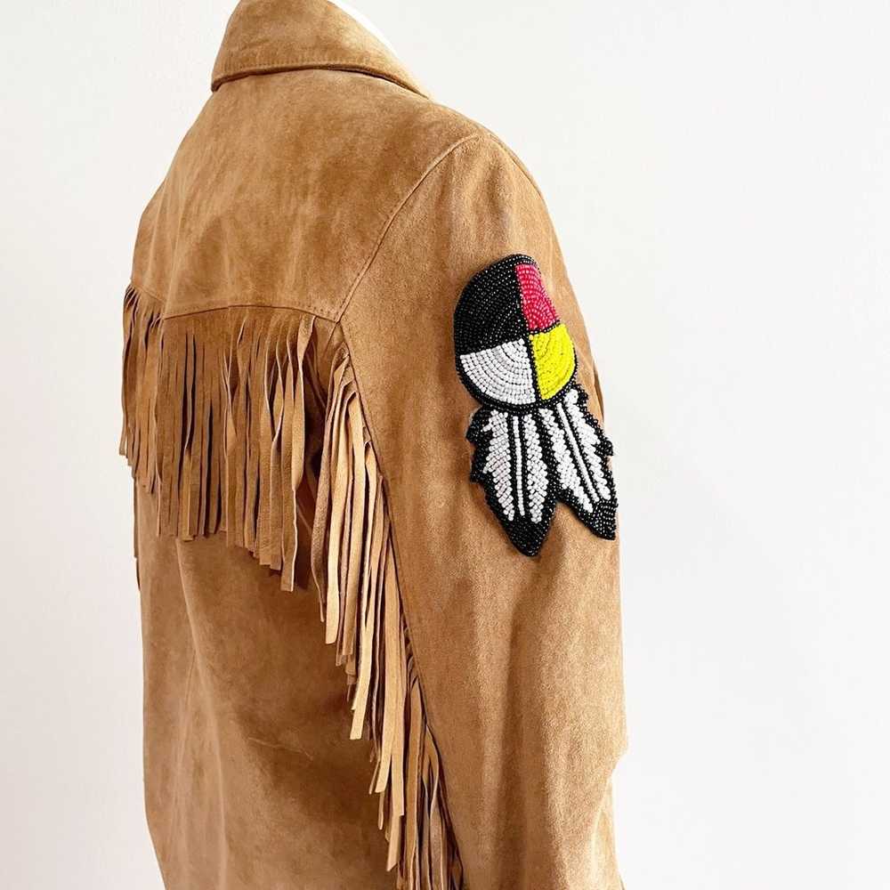 Vintage Genuine Leather Suede Fringe Jacket Camel… - image 10