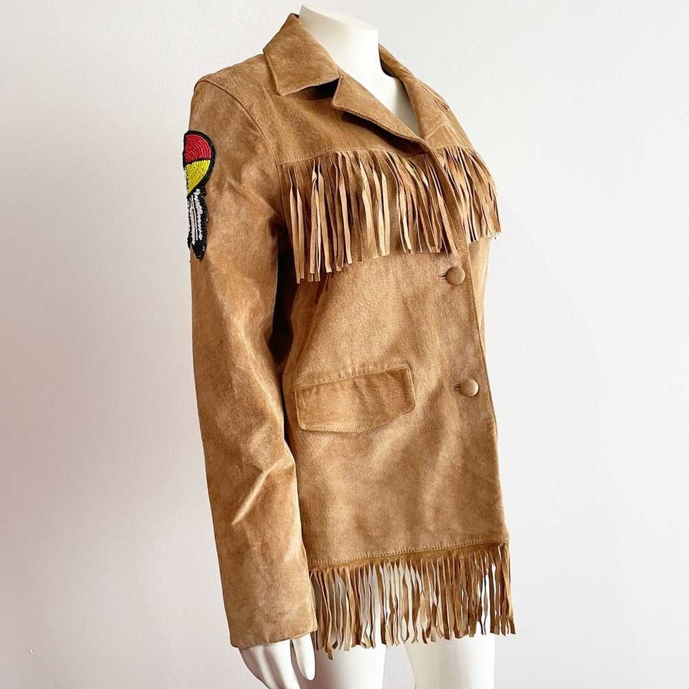 Vintage Genuine Leather Suede Fringe Jacket Camel… - image 11