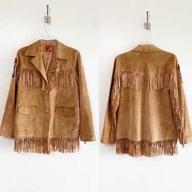 Vintage Genuine Leather Suede Fringe Jacket Camel… - image 1