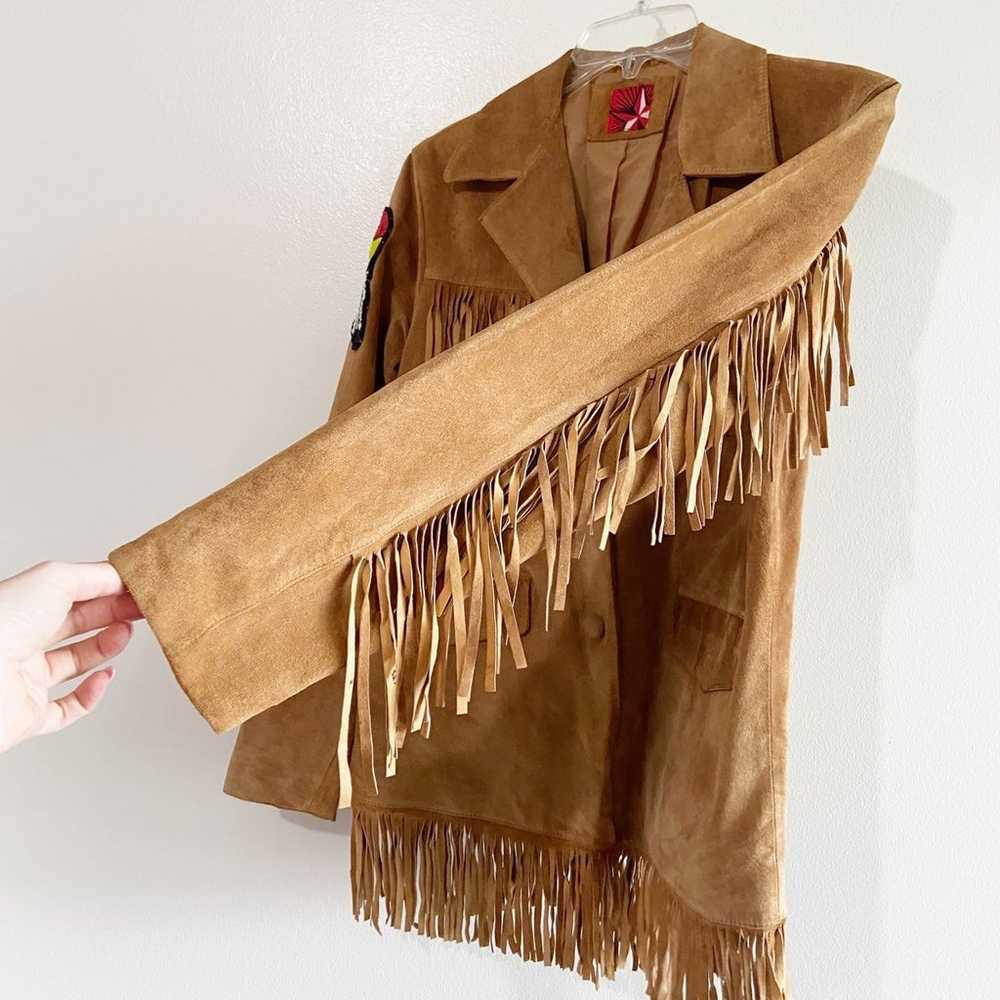 Vintage Genuine Leather Suede Fringe Jacket Camel… - image 3