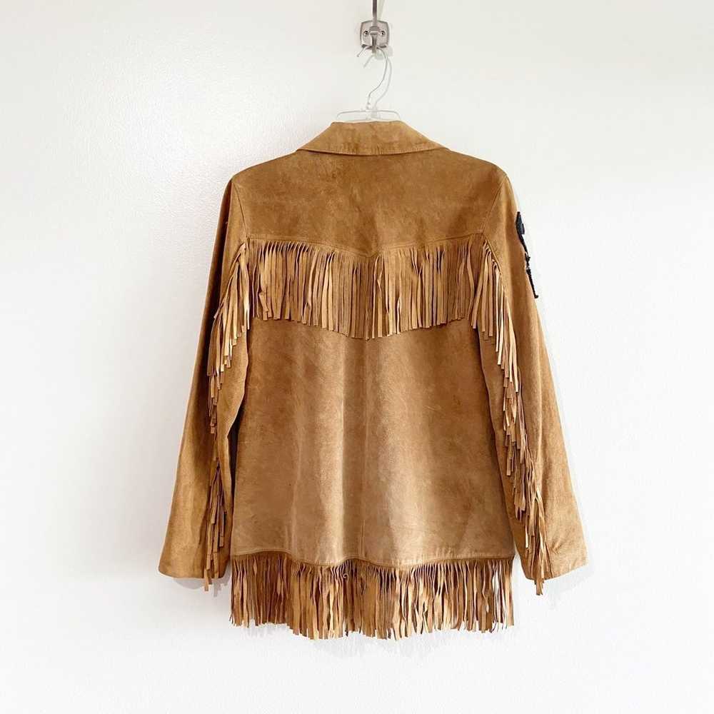 Vintage Genuine Leather Suede Fringe Jacket Camel… - image 4