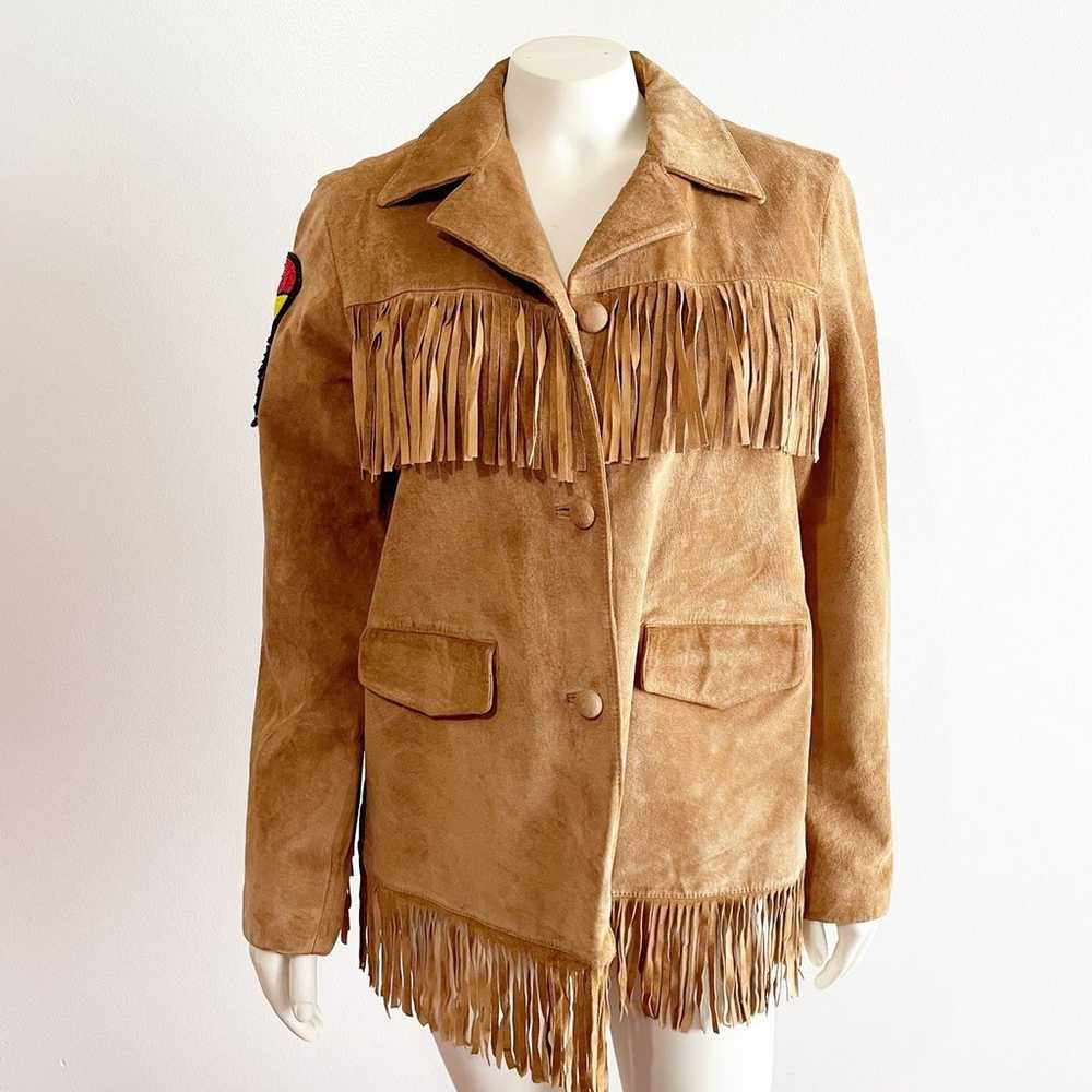 Vintage Genuine Leather Suede Fringe Jacket Camel… - image 8