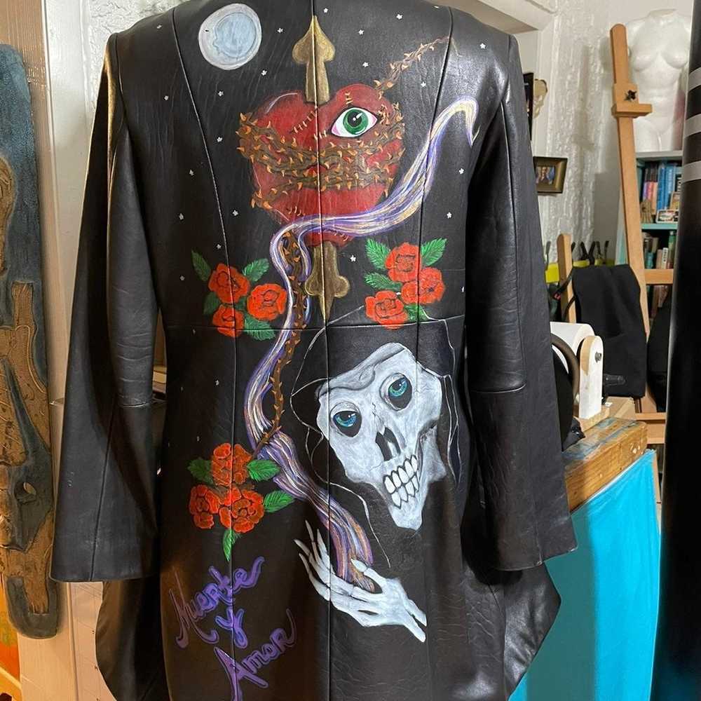 Handpainted art leather trench coat - image 1