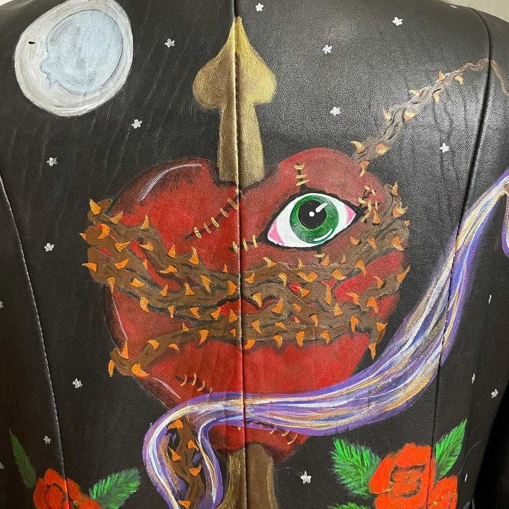 Handpainted art leather trench coat - image 2