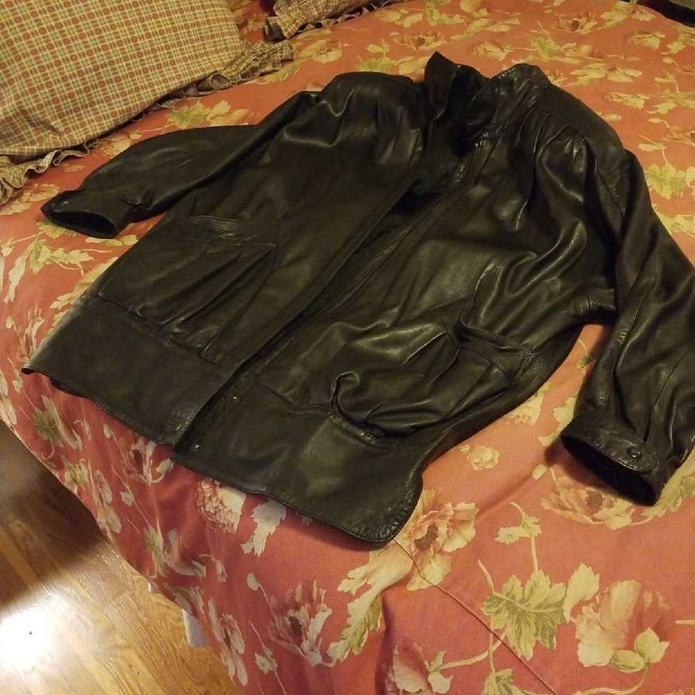 Ladies black leather jacket - image 3