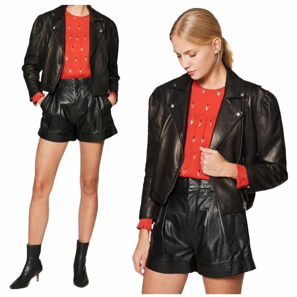 Joie Necia Cropped Leather Jacket Biker Cavier Bl… - image 1