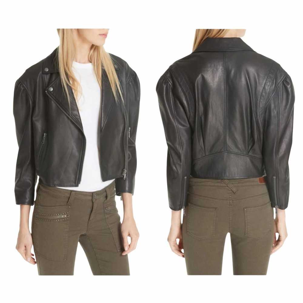 Joie Necia Cropped Leather Jacket Biker Cavier Bl… - image 2