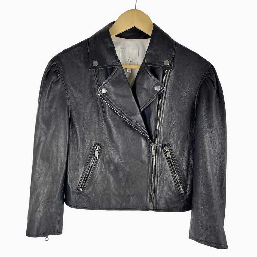 Joie Necia Cropped Leather Jacket Biker Cavier Bl… - image 4