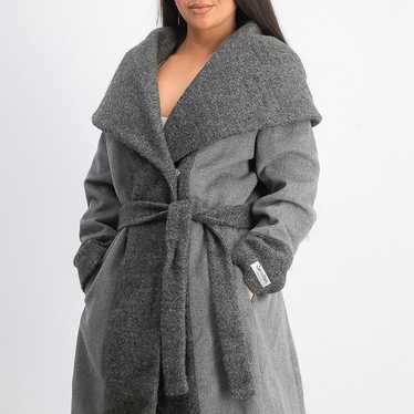 Calvin Klein Boucle trim hooded wrap coat - image 1