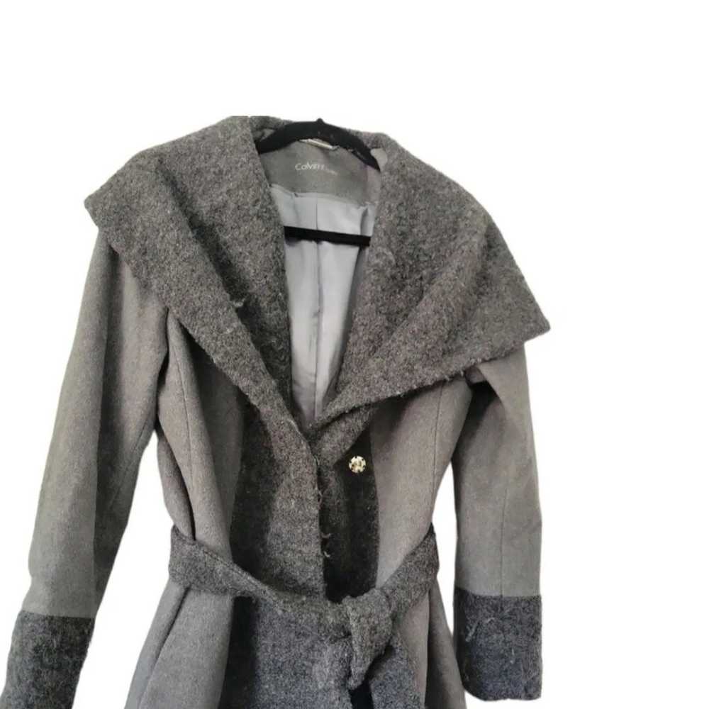 Calvin Klein Boucle trim hooded wrap coat - image 2