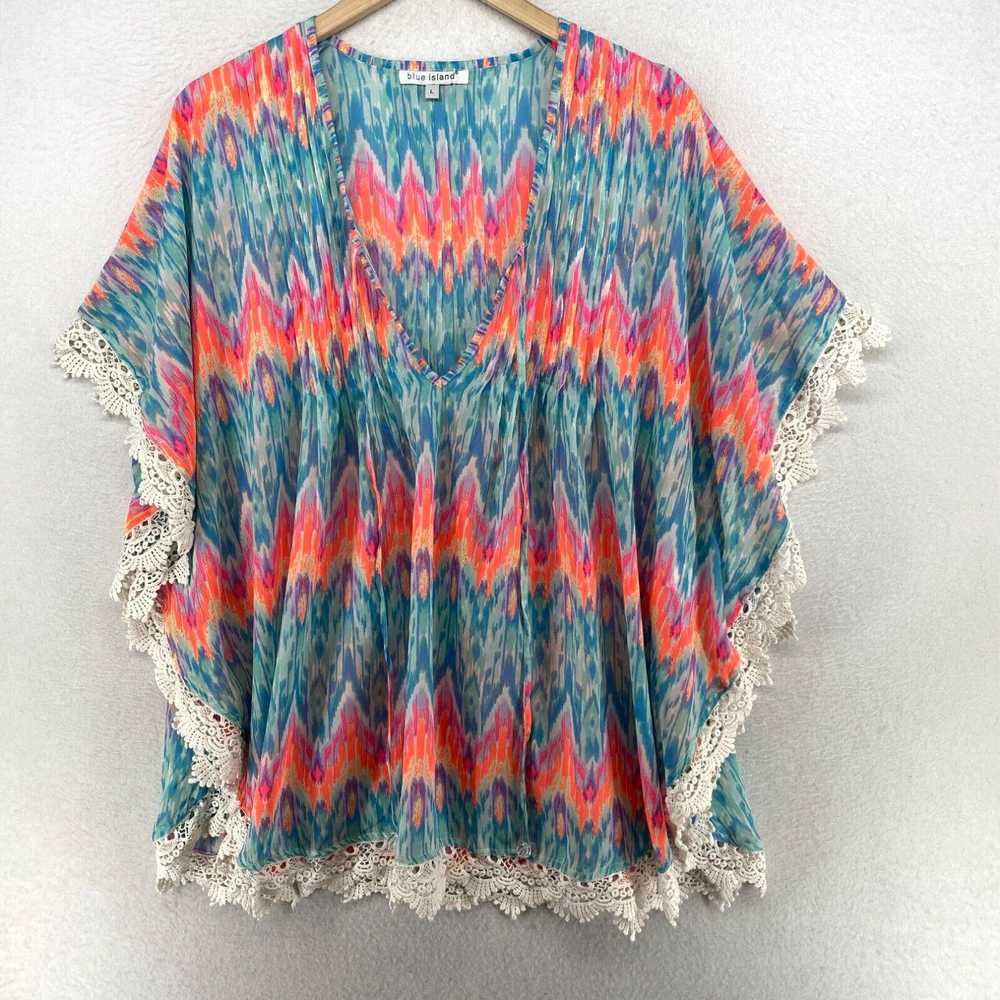 Vintage BLUE ISLAND Cover Up Womens L Poncho Beac… - image 1