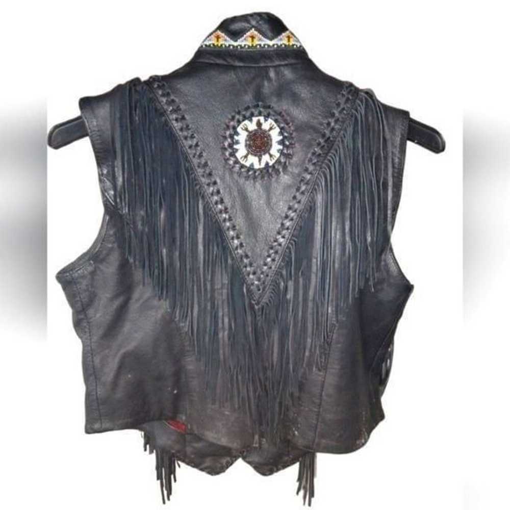 Vintage 80s Beaded Leather Fringed Vest - M - image 2
