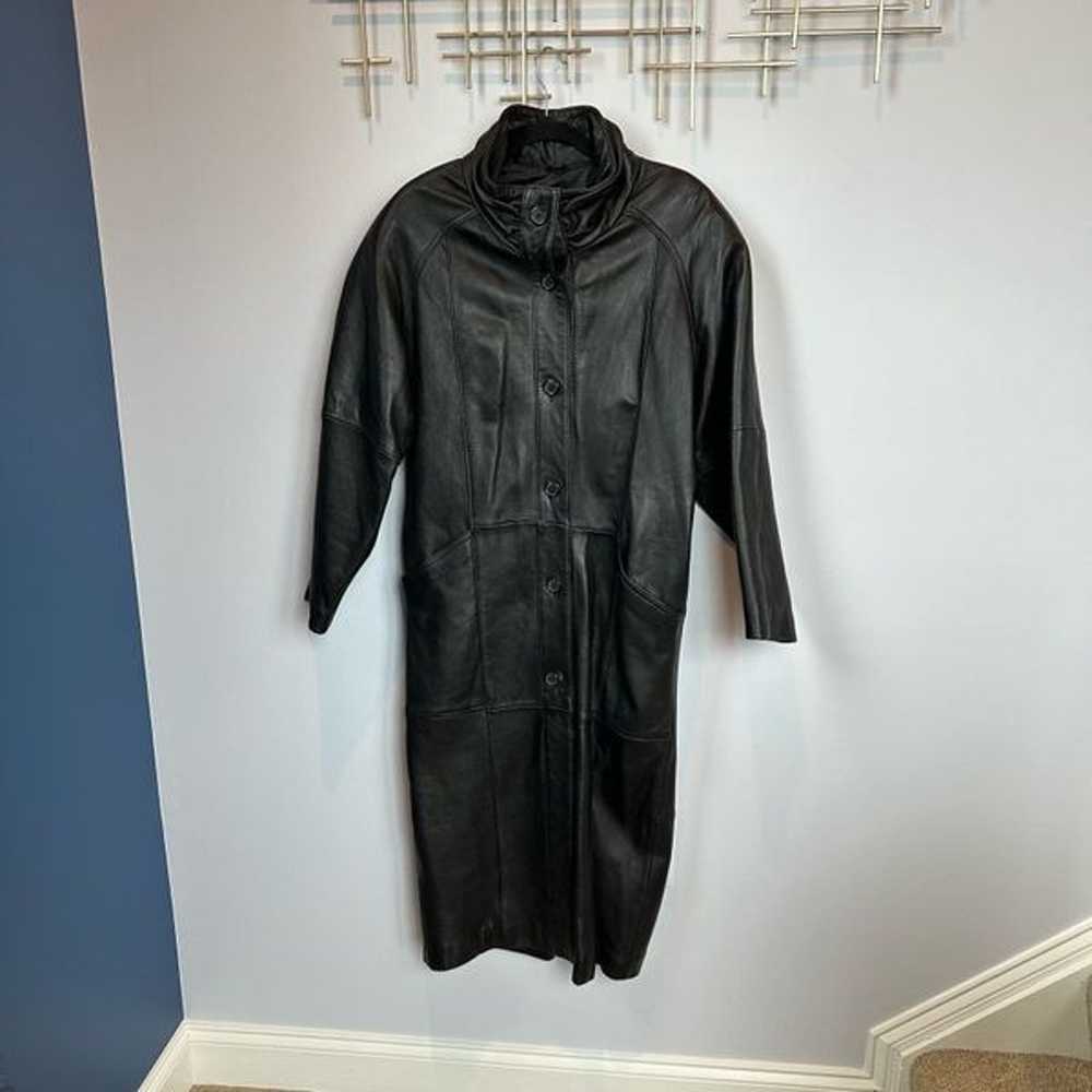Vintage 80s/90s Pelle Black Long Leather Coat Jac… - image 10