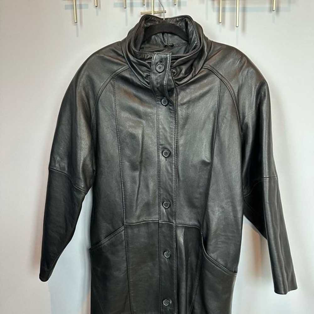 Vintage 80s/90s Pelle Black Long Leather Coat Jac… - image 9