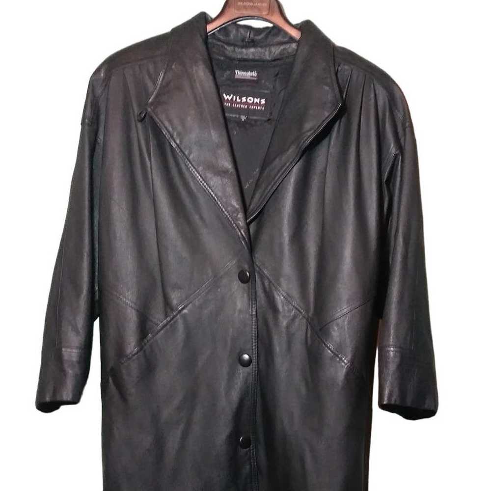 Wilsons Full Length Black Leather Coat w Thinsula… - image 2