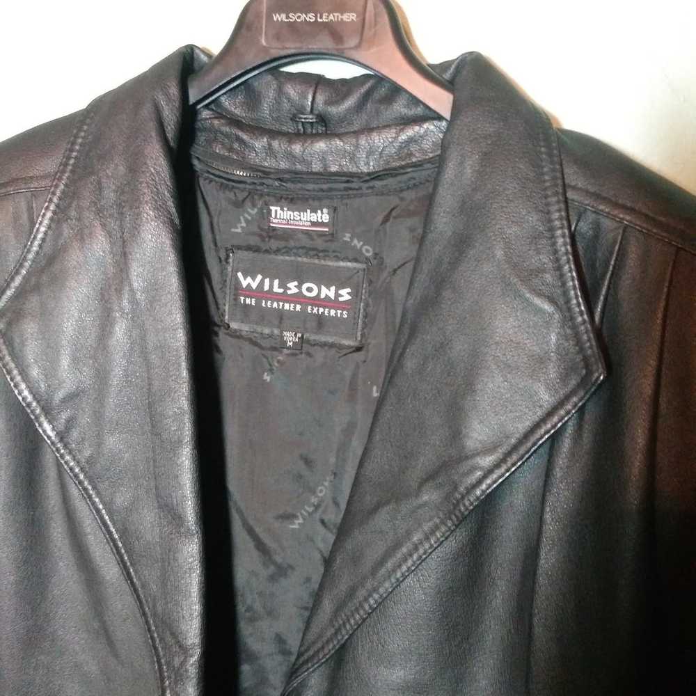 Wilsons Full Length Black Leather Coat w Thinsula… - image 3