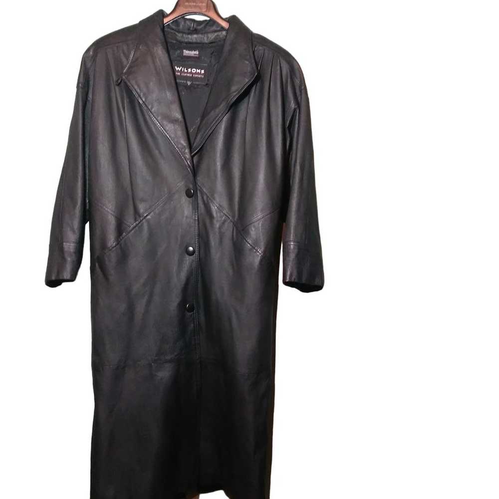 Wilsons Full Length Black Leather Coat w Thinsula… - image 6