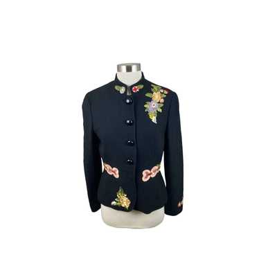 Moschino Italy Black Wool Floral Embellished Line… - image 1