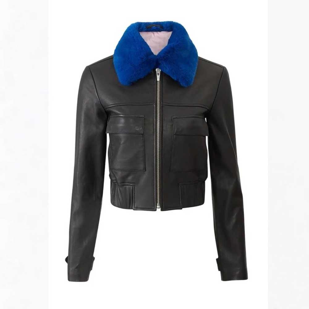 VEDA Faux Fur Andre Black Blue Leather Jacket - image 11