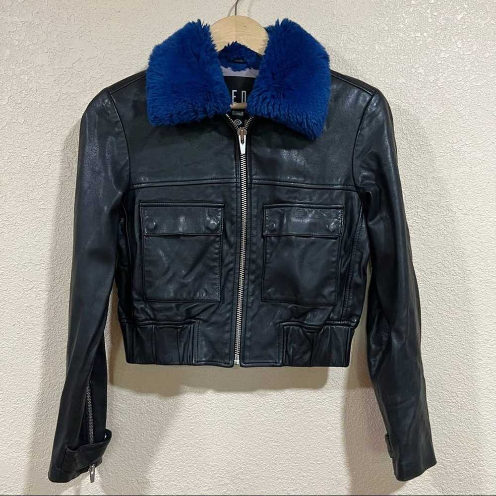 VEDA Faux Fur Andre Black Blue Leather Jacket - image 2