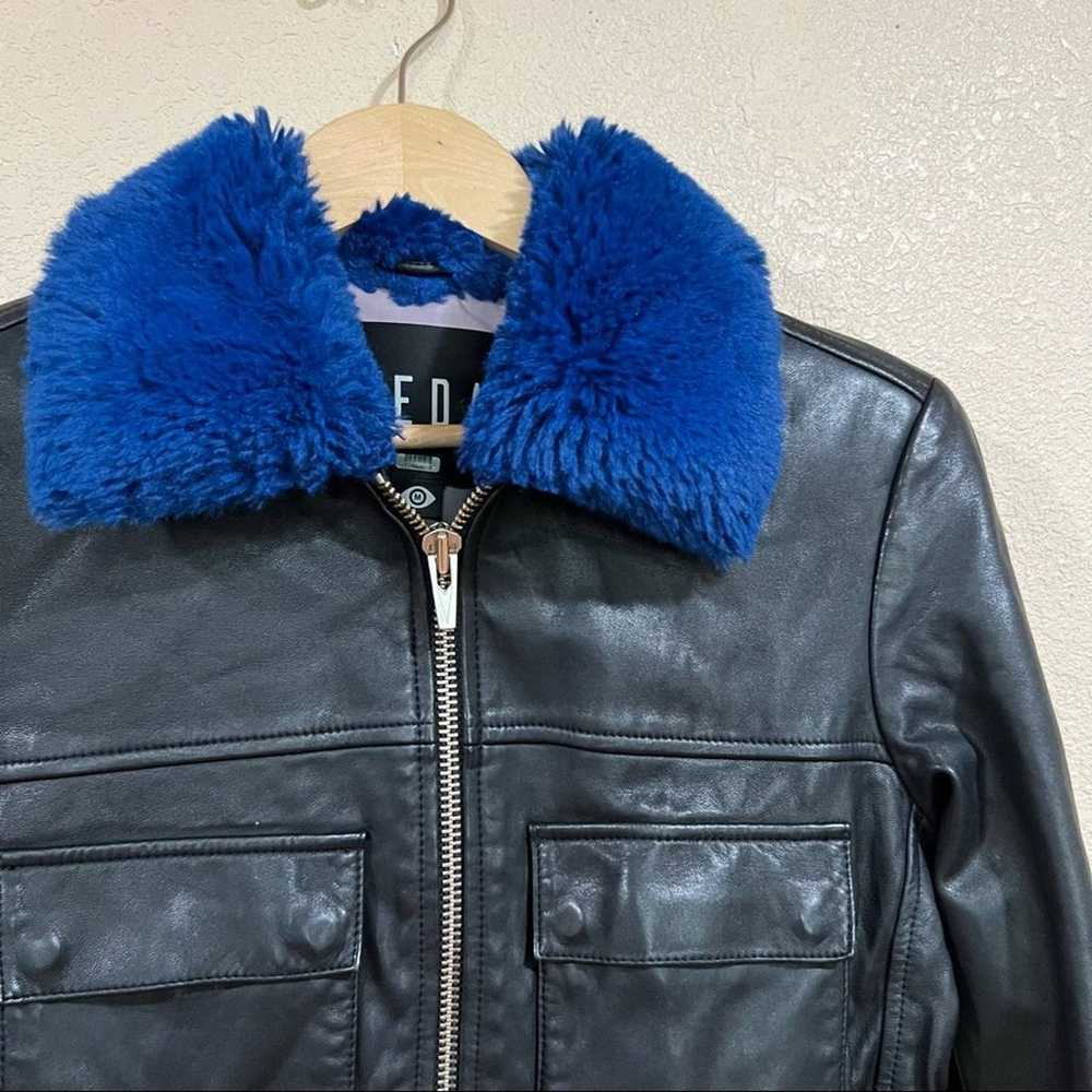 VEDA Faux Fur Andre Black Blue Leather Jacket - image 4