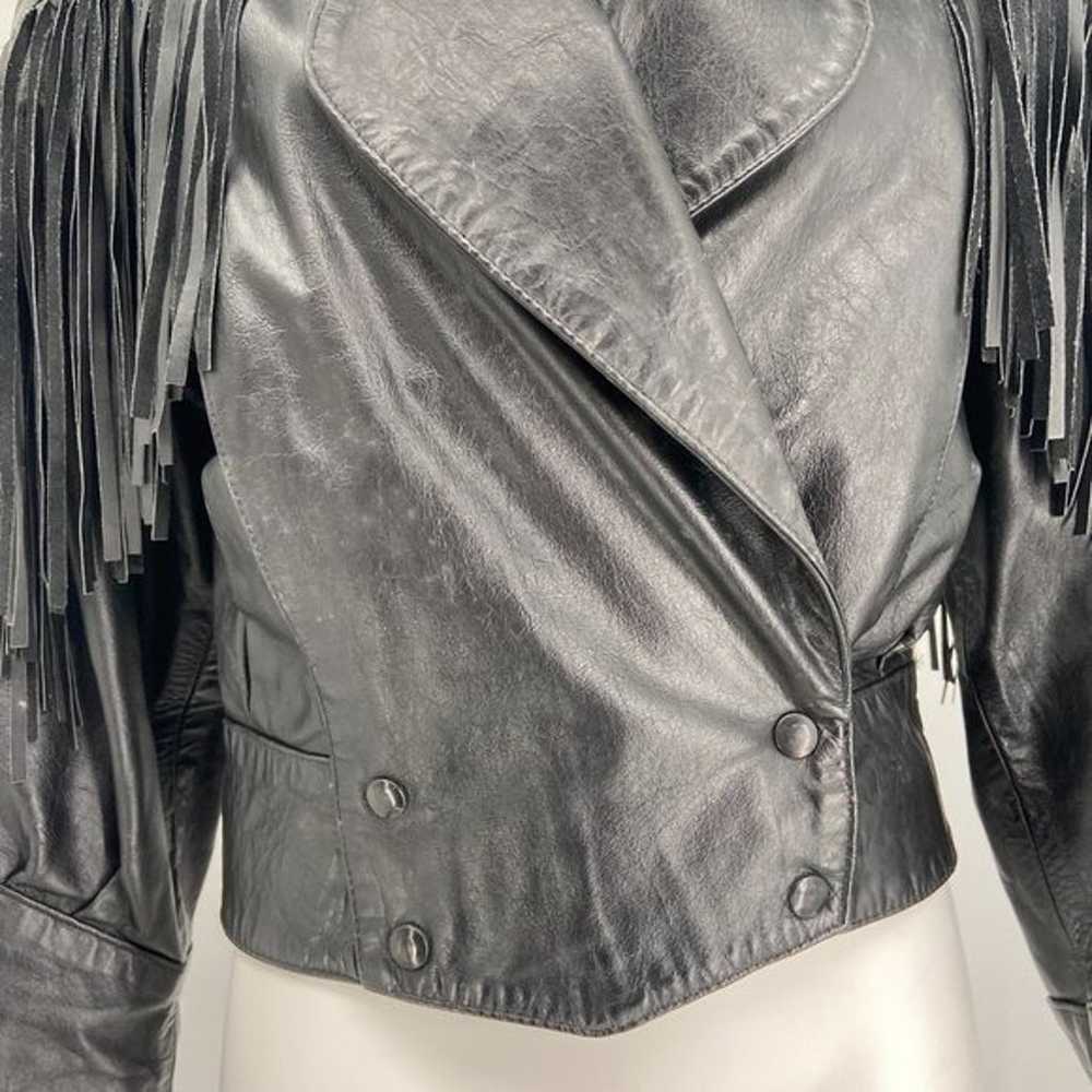 Vintage G-III Black Fringe Leather Jacket Snap Fr… - image 3