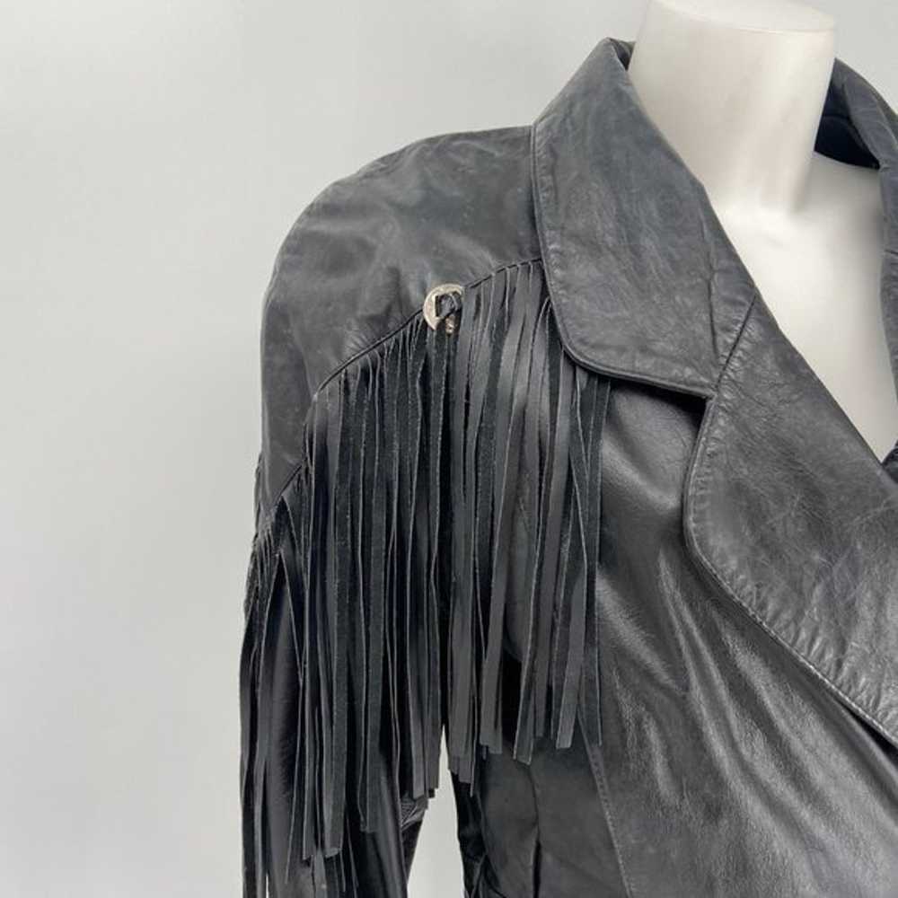 Vintage G-III Black Fringe Leather Jacket Snap Fr… - image 4