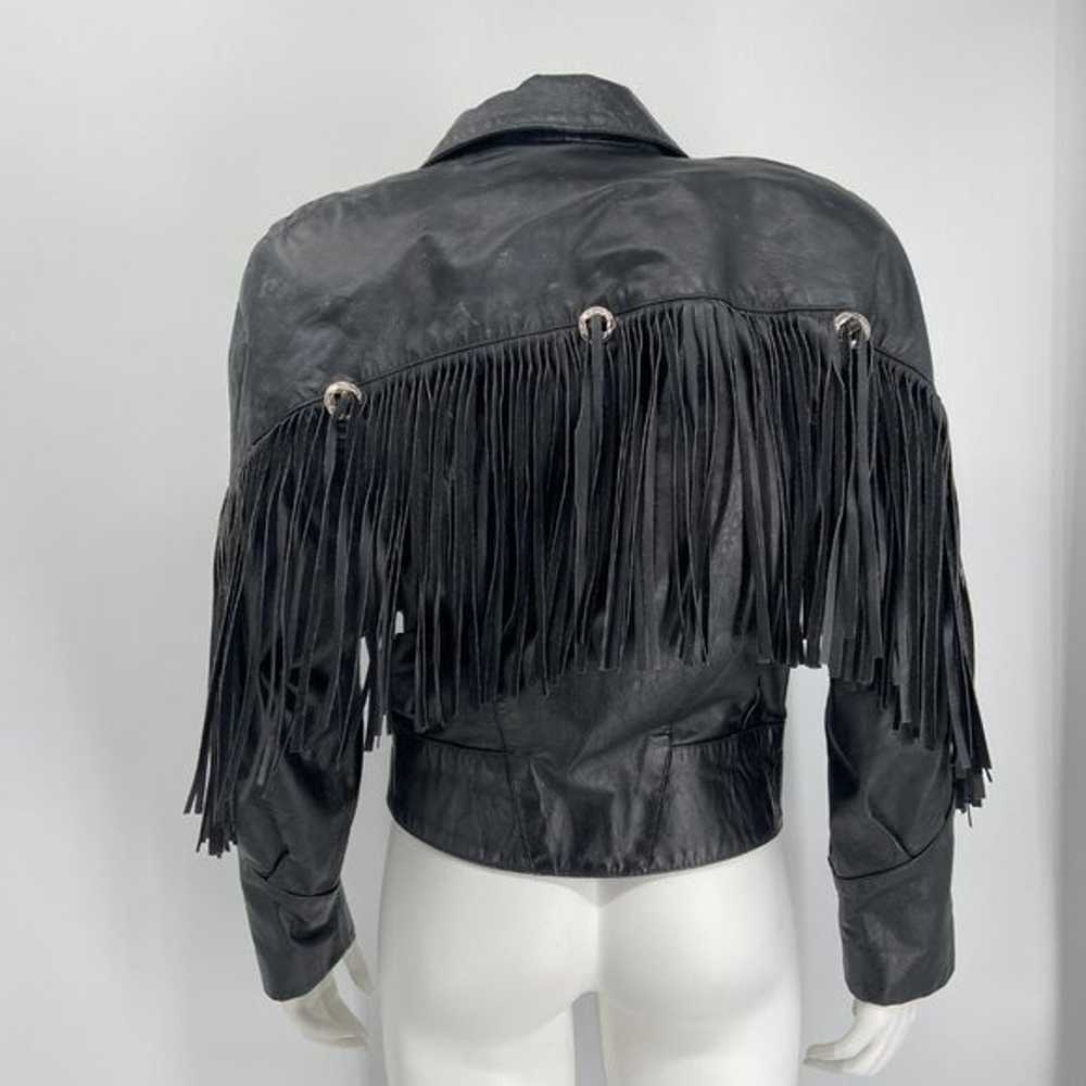 Vintage G-III Black Fringe Leather Jacket Snap Fr… - image 5
