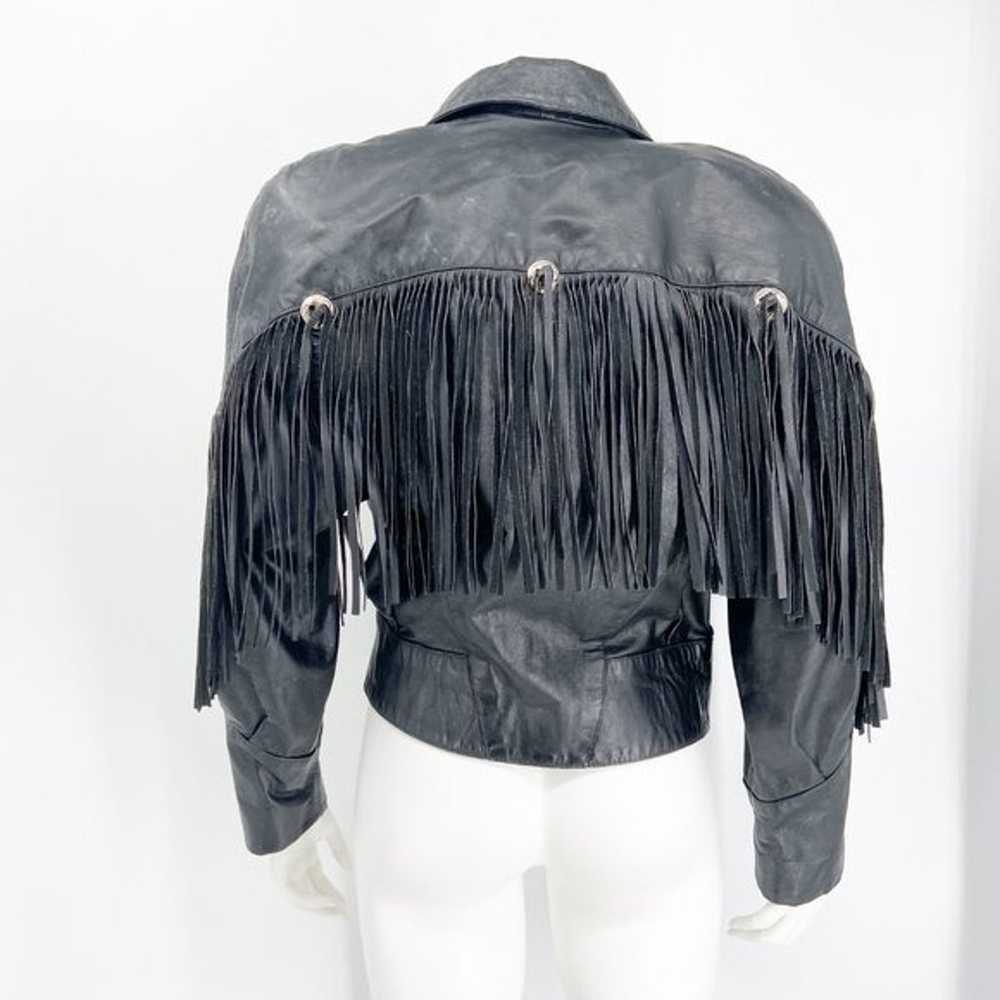 Vintage G-III Black Fringe Leather Jacket Snap Fr… - image 6