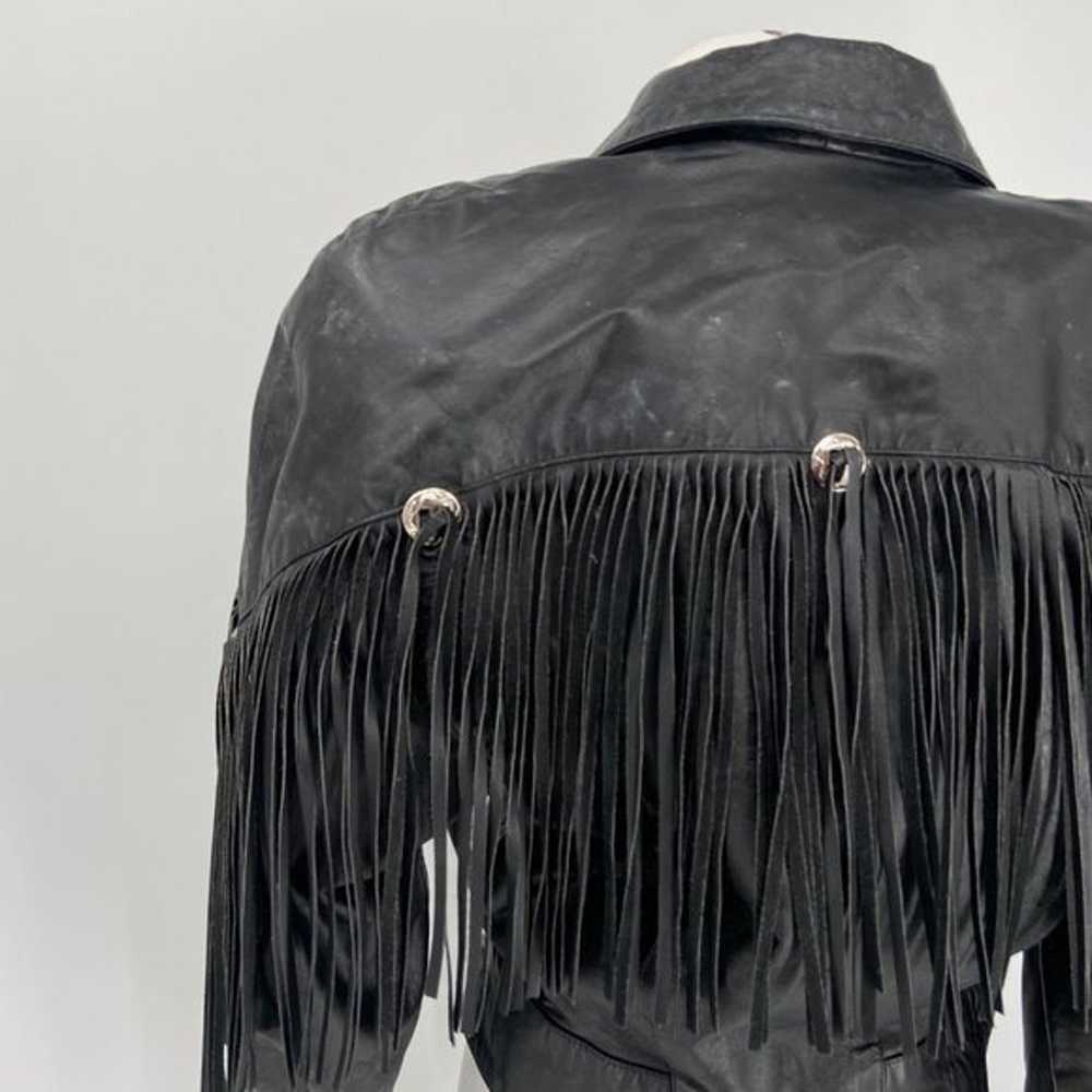 Vintage G-III Black Fringe Leather Jacket Snap Fr… - image 7