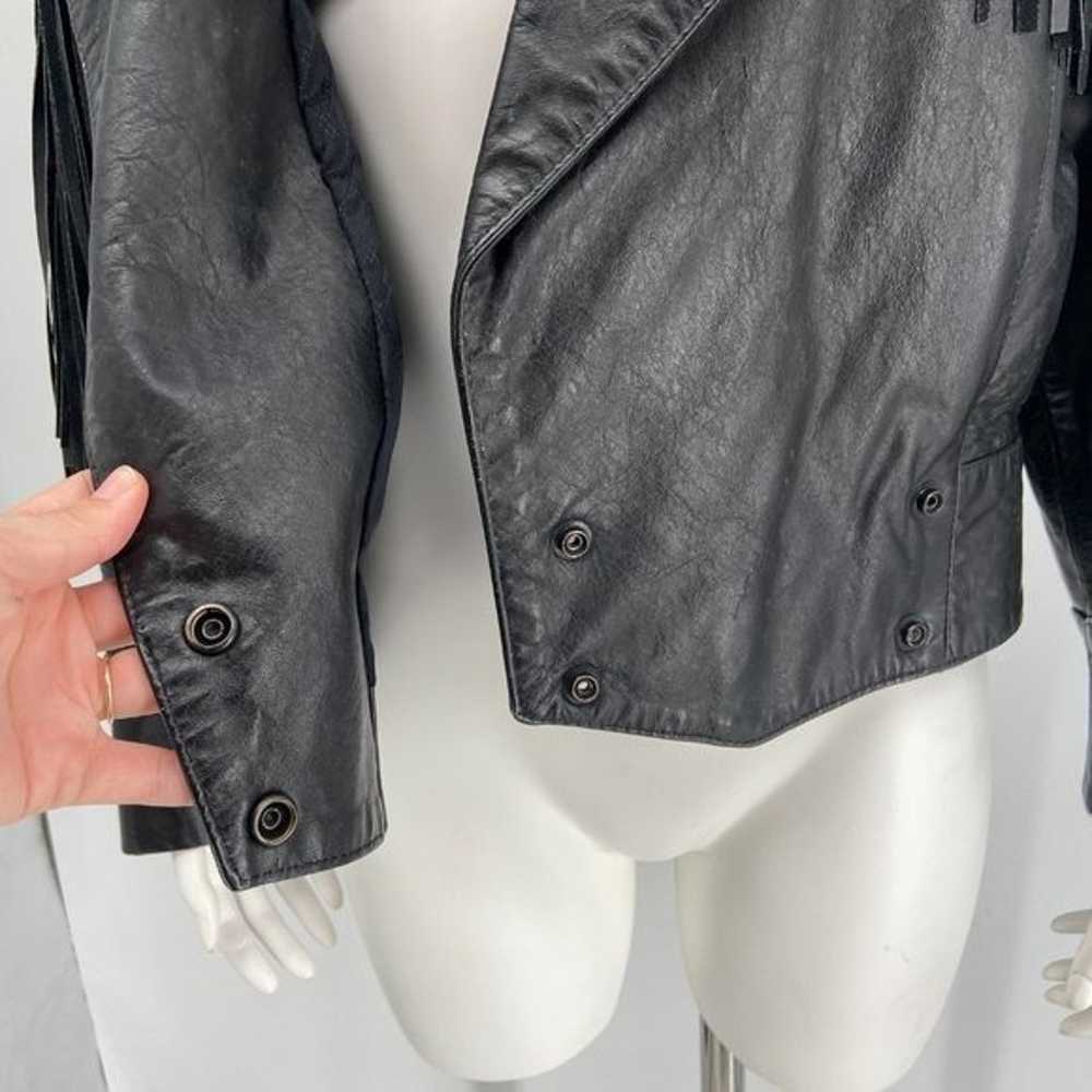 Vintage G-III Black Fringe Leather Jacket Snap Fr… - image 8