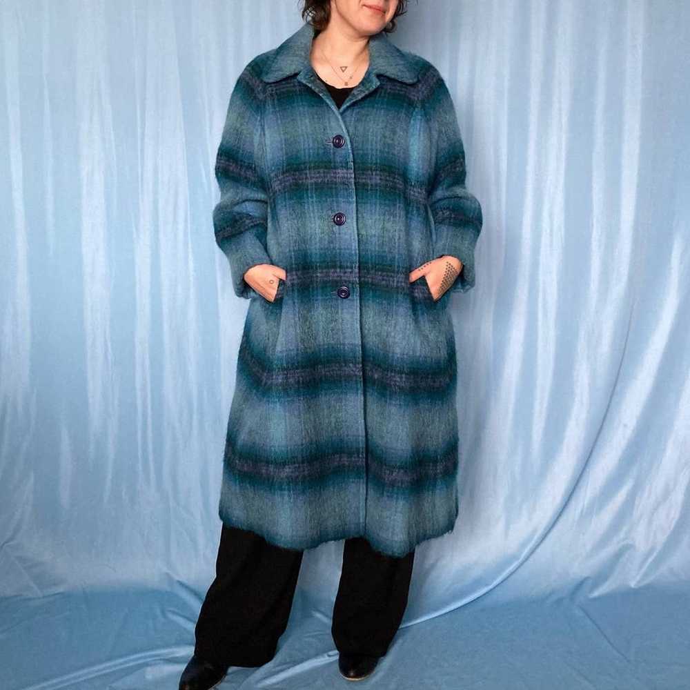 Vintage Blue Plaid Mohair Wool Overcoat - image 1