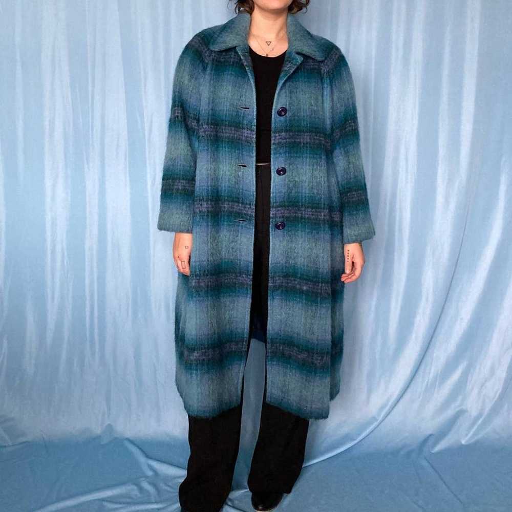 Vintage Blue Plaid Mohair Wool Overcoat - image 2