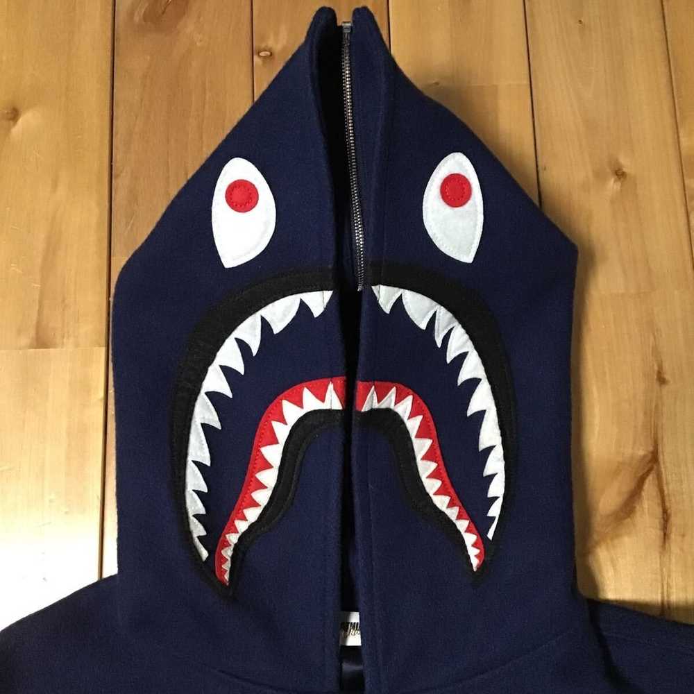 Bape BAPE sleeve leather shark hoodie varsity jac… - image 3