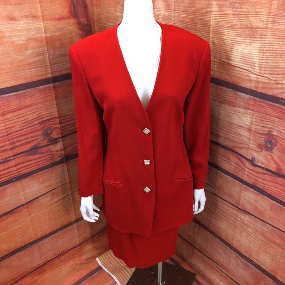 VNTG ELLEN TRACY RED WOOL LINED SKIRT & JACKET SI… - image 1