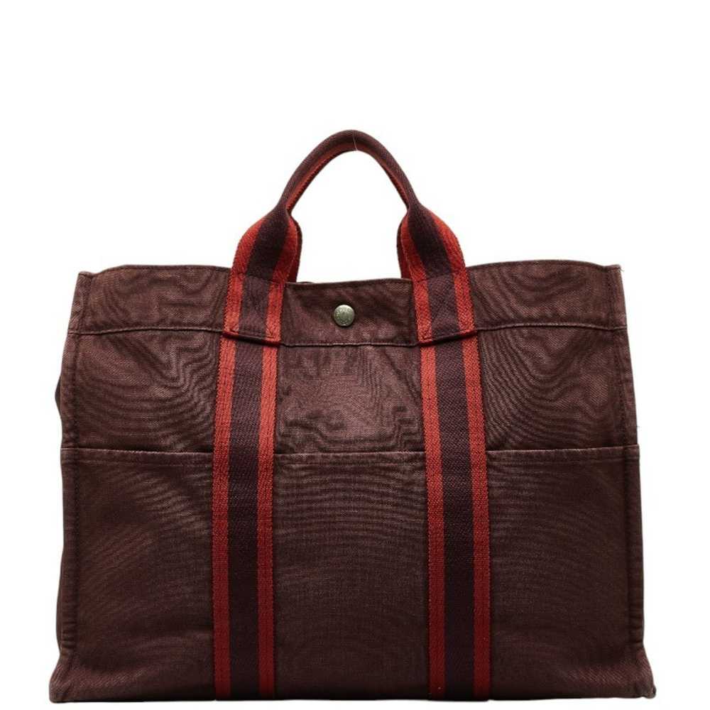 Hermes Hermes Foul Tote MM Handbag Bag Red Canvas… - image 1