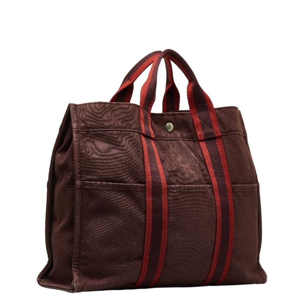 Hermes Hermes Foul Tote MM Handbag Bag Red Canvas… - image 2