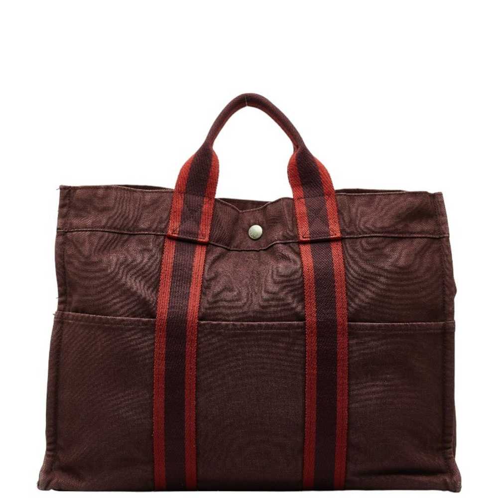 Hermes Hermes Foul Tote MM Handbag Bag Red Canvas… - image 3