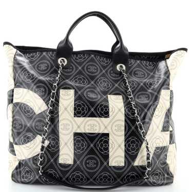 CHANEL Logo Camellia Shopping Tote Printed Coated… - image 1